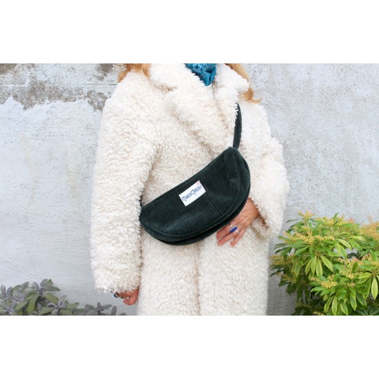 Bobby Corduroy Bottle Green Half Moon Crescent Bag